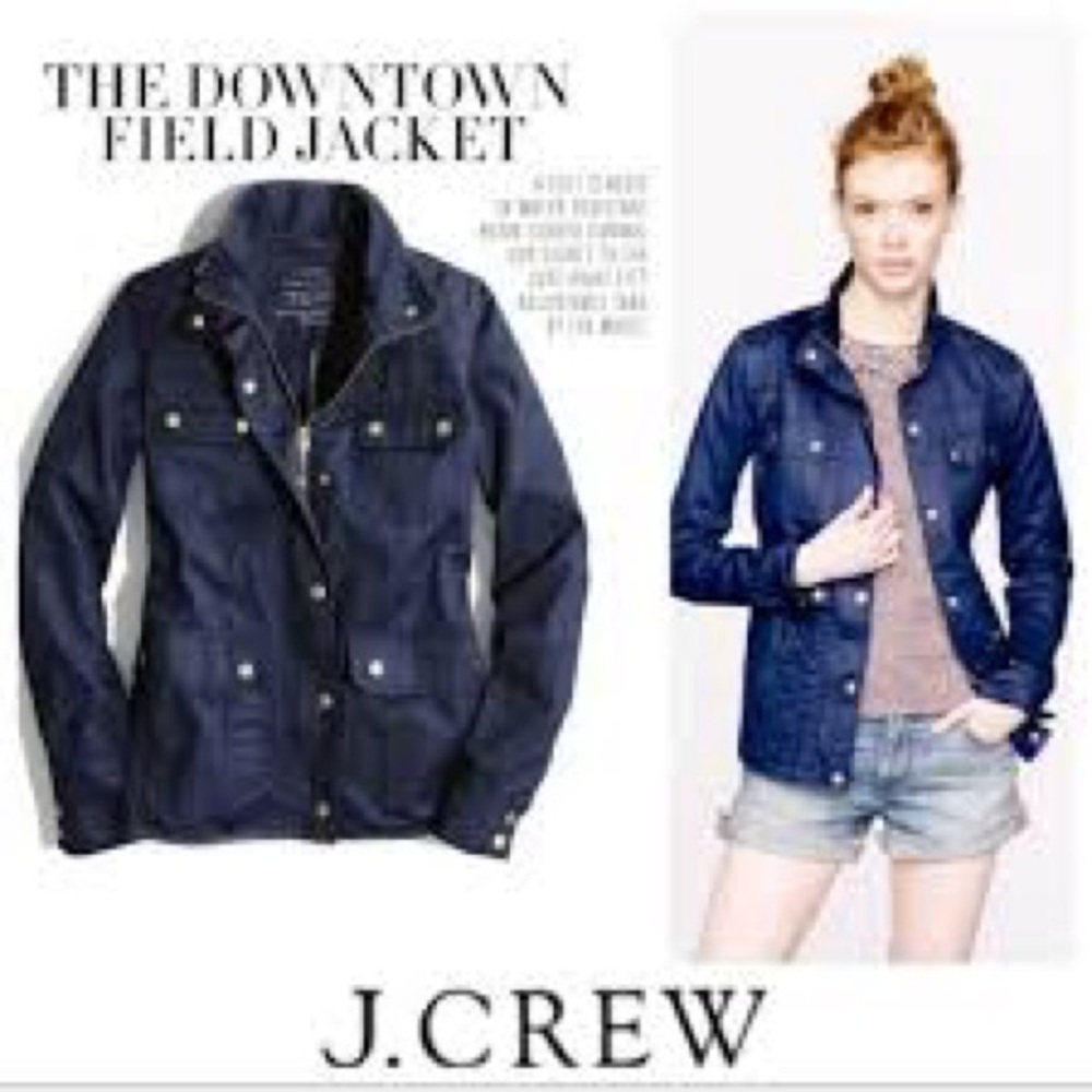 J. Crew utility coat Downtown relaxed boyfriend field jacket size S navy blue
